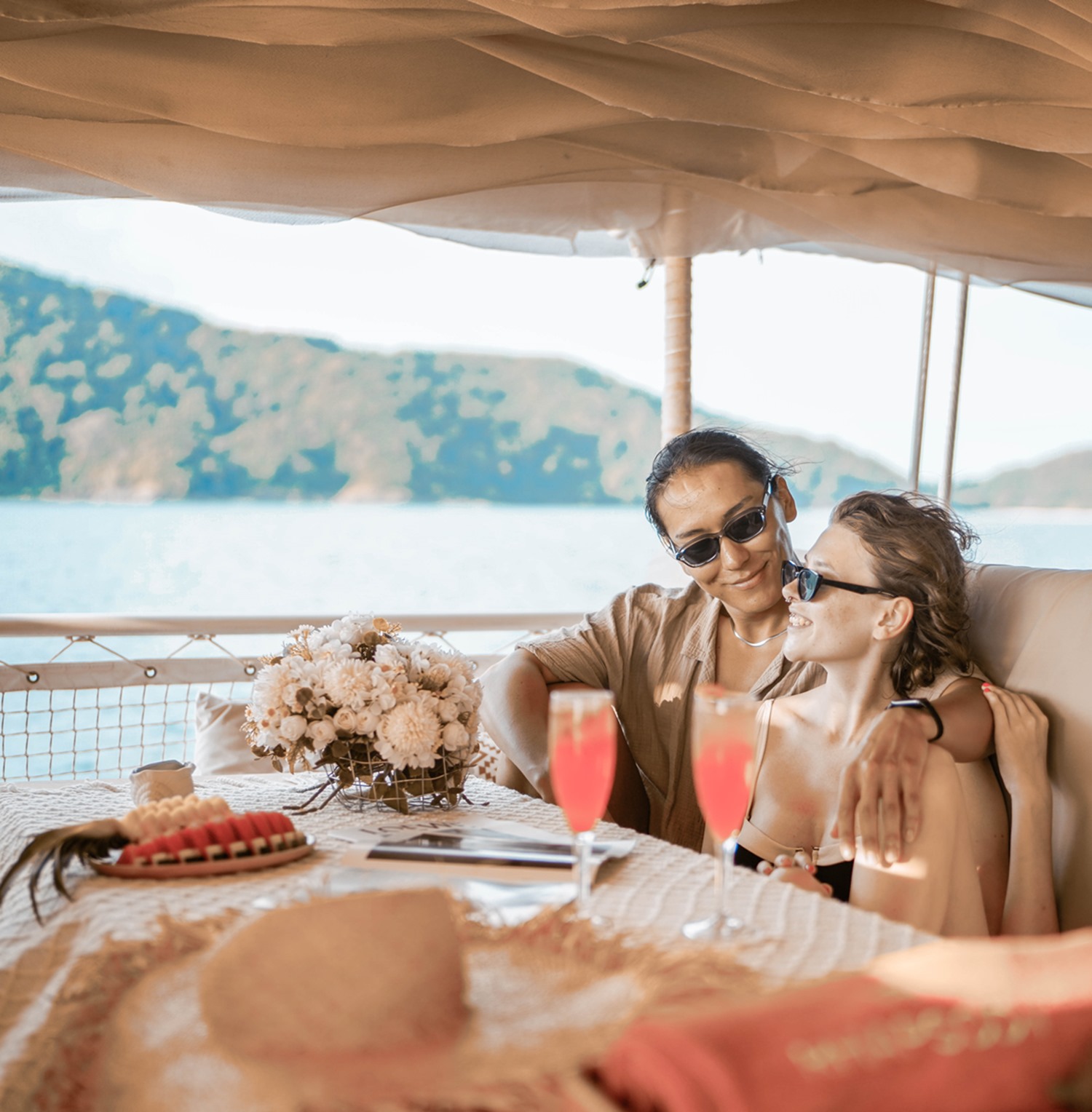 Couple enjoying a luxury private yacht experience in Phuket with 109 Thailand Travel