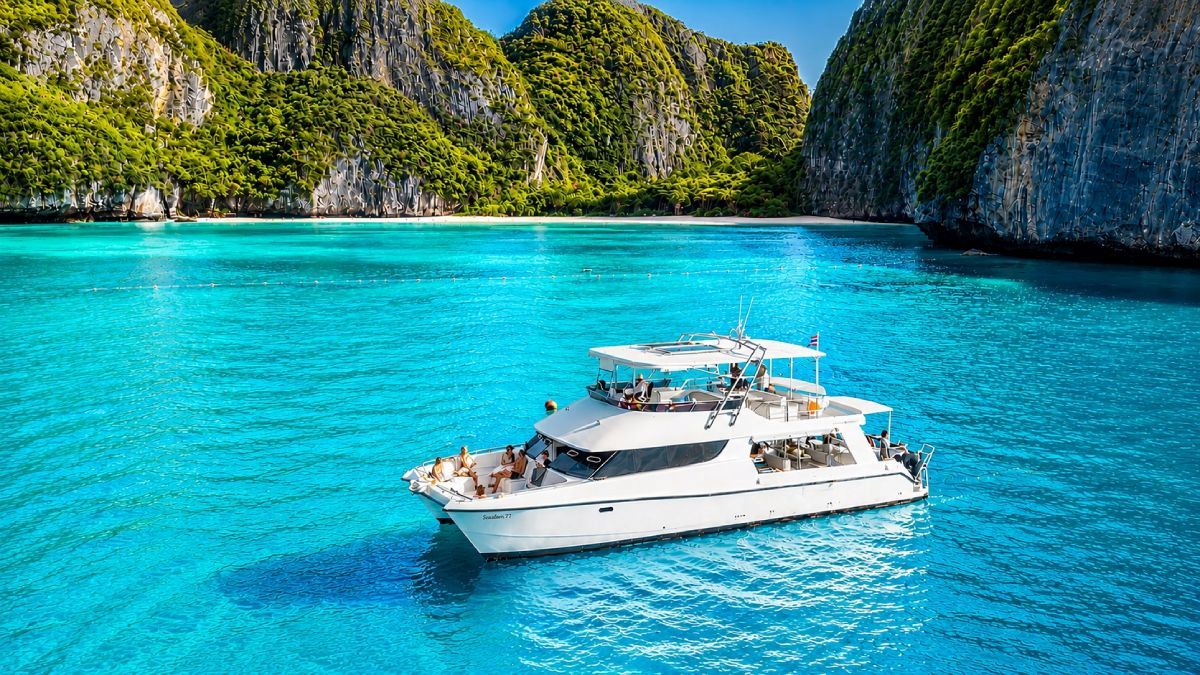 Private yacht charter in Phuket with turquoise sea by 109 Thailand Travel
